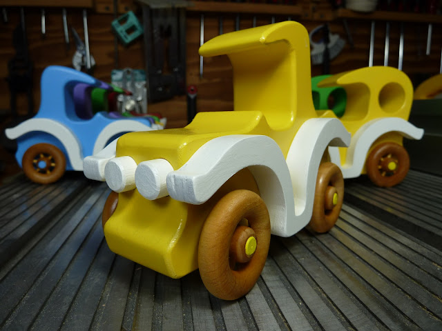 Handmade Wooden Toy Car Coupe From The Bad Bob's Custom Motors Series In Yellow and White