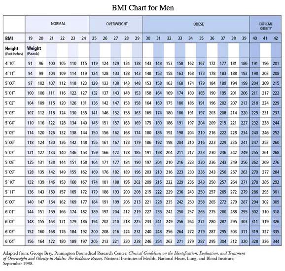 bmi chart for men. Bmi chart calculator in