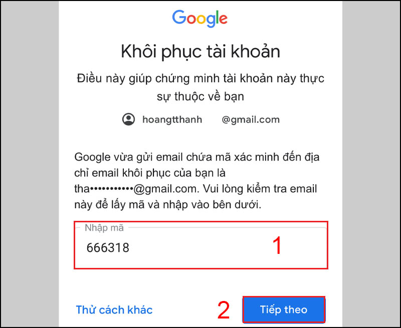 Nhập mã xác minh