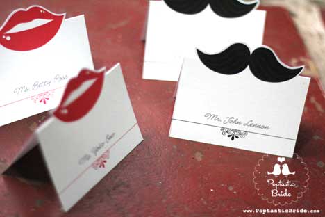 lips mustache wedding escort cards