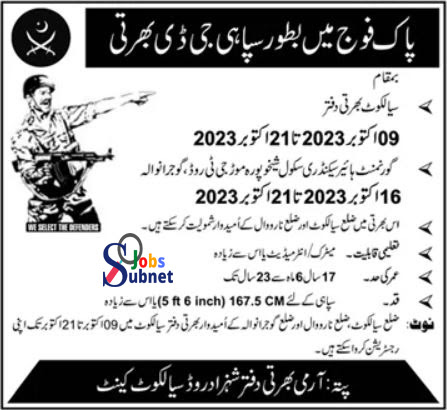 Pak Army Sipahi Jobs 2023 (Soldier Vacancies)
