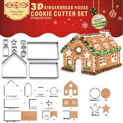 Image: Set of 10 Christmas House Cookie Cutter Set, Bake Your Own Small Gingerbread House Kit, Chocolate House, Haunted House. Gift Box Packaging