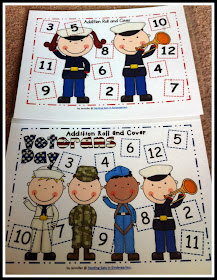 http://www.teacherspayteachers.com/Product/Military-Veterans-Day-Themed-Roll-Cover-Addition-Subtraction-Games-955762