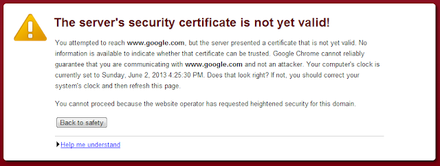 The server's security certificate is not yet valid in Chrome