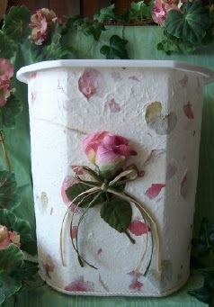 handmade paper wastebasket with rose