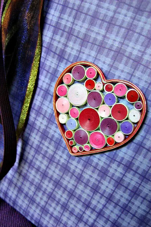 quilled paper heart decoration on book cover