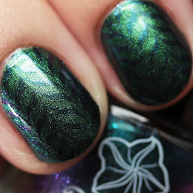 Moonflower Polish Celes-teal stamped over Sirena using the Hehe 40