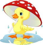 56275-clip-artillustration-of-a-cute-yellow-duckling-strolling-under-a-mushroom-umbrella-on-a-rainy-spring-day-by-pushkin