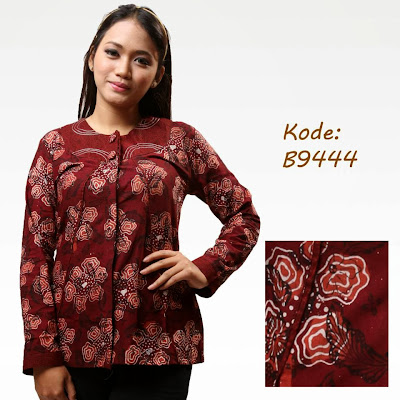  B9444 Blus batik panjang leher lingkar 