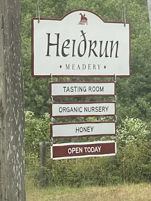 sign out front of Heidrum Meadery in Point Reyes, California