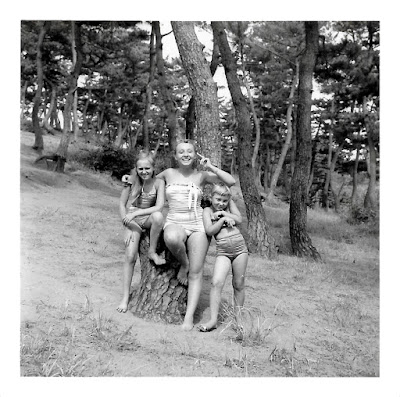 Photo of Svetlana Vasilev aka Lana K. Thomson, Tatiana Vasilev aka Tanya K. Sarsfield, and Elena K. Vasilev, taken in early 1950's Tokyo, Japan.