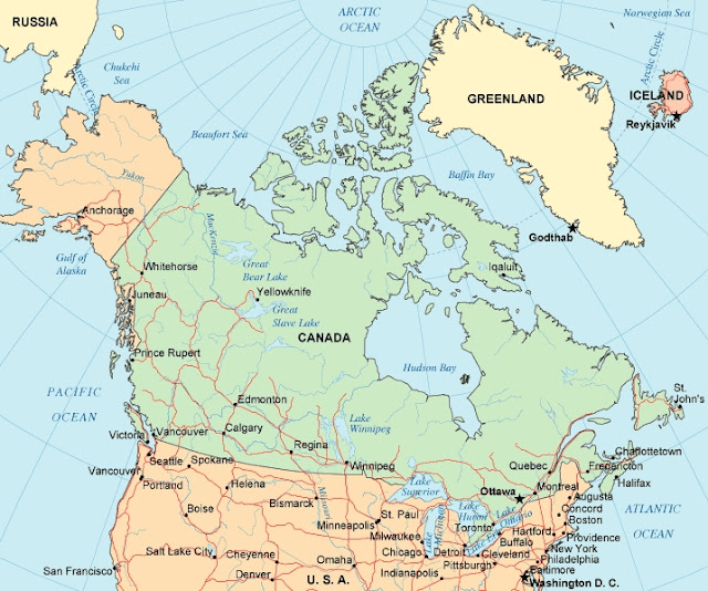 mapa físico de canada con nombres