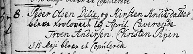Peder Olsen Dille og Kirsten Knudsdatter viet 1740