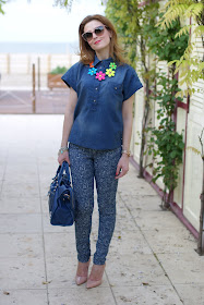 Indigo blue jacquard pants, cat eye sunglasses, Fashion and Cookies