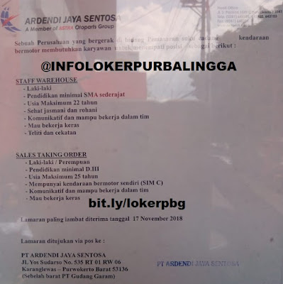 Lowongan Kerja PT Ardendi Jaya Sentosa Purwokerto