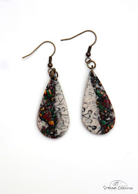 Boucles d'oreilles en pâte polymère Miettes Bordeaux, ocre, vert, Mica Shift Or Stenna Création
