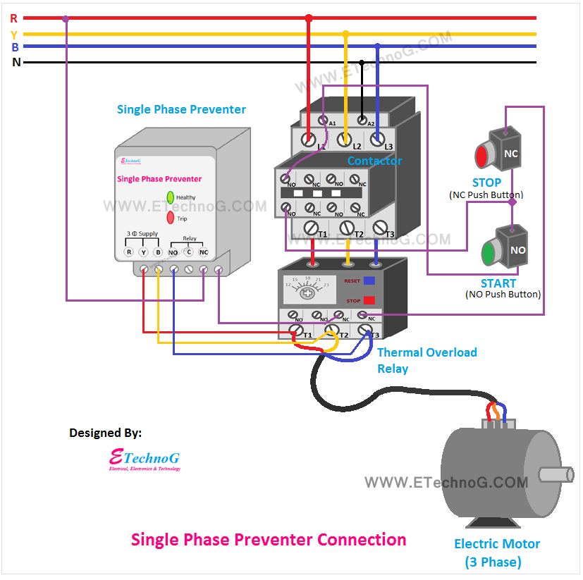 single phase preventer connection and wiring diagram