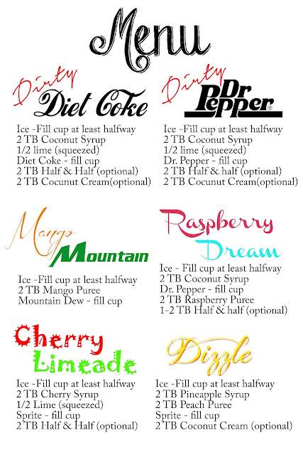 Dirty soda recipes, dirty soda bar, dirty diet coke recipe