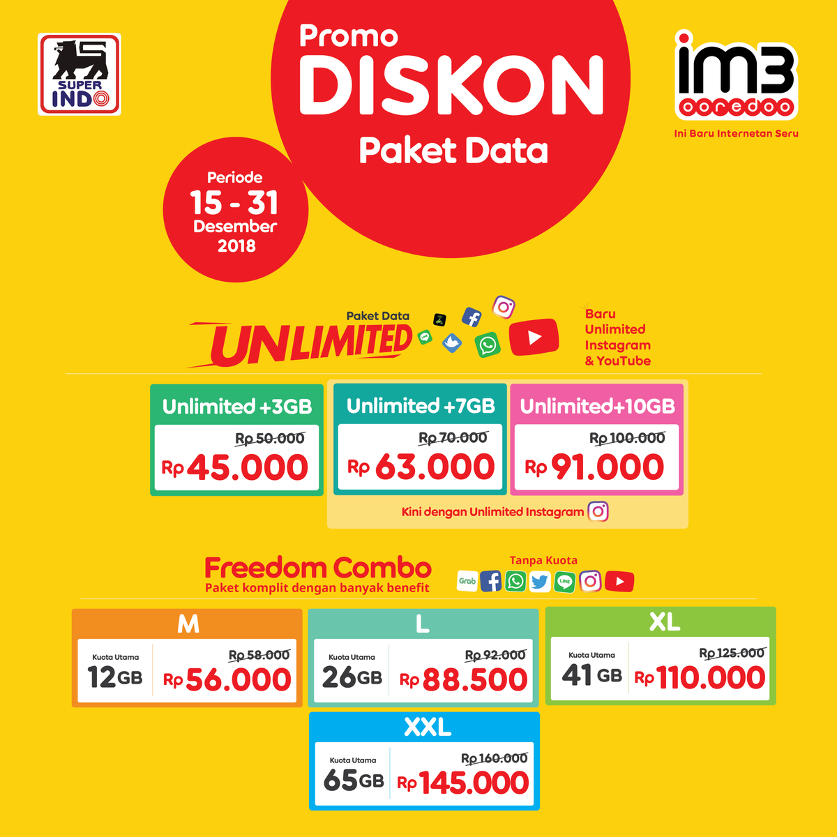 #Superindo - Promo Diskon Paket Data IM3 Ooredo MUlai 45K (s.d 31 Des 2018)