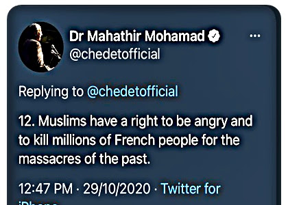 تويتر يحذف تغريدة لمهاتير محمد قال فيها "للمسلمين الحق في قتل الفرنسيين"