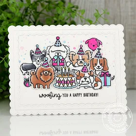 Sunny Studio Stamps: Party Pups Woofing Happy Birthday Card by Juliana Michaels