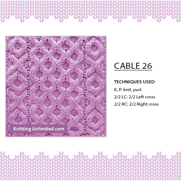 [Intermediate Cable Knitting] Spruce up your knitting with Cable No 26, 44 stitches and 16-row repeat. All it takes is a little bit of time, patience, and determination.