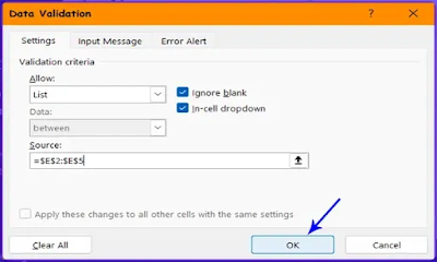 Mengganti Source range dropdown list