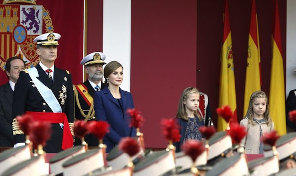 Queen Letizia of Spain, Princess Sofia of Spain and Princess Leonor of Spain attends the Spanish National Day 