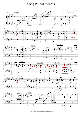 Partitura de piano gratis de Felix Mendelsson: Song without words (Op.30, No.3)