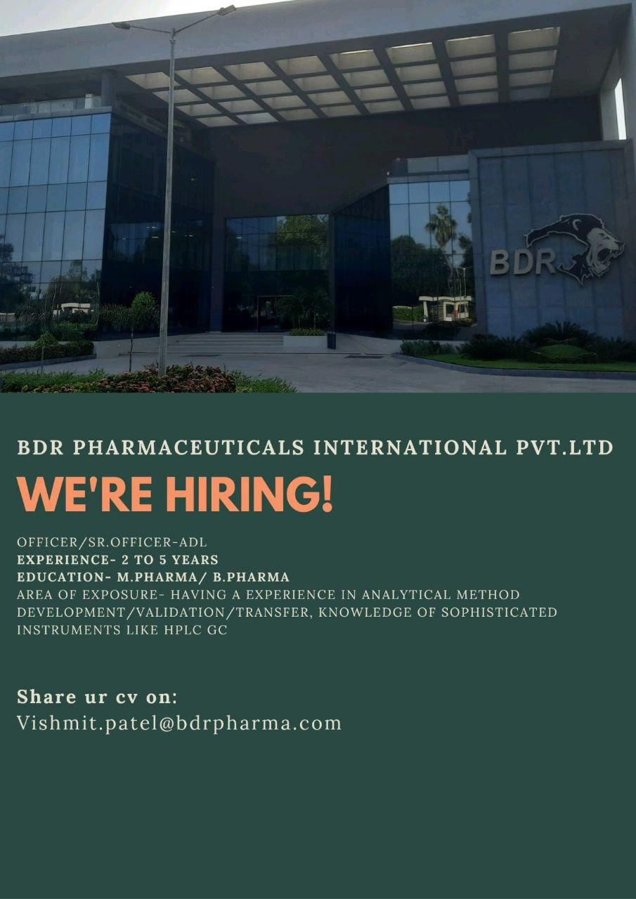 Job Available's for BDR Pharmaceuticals International Pvt Ltd Job Vacancy for B Pharm/ M Pharm