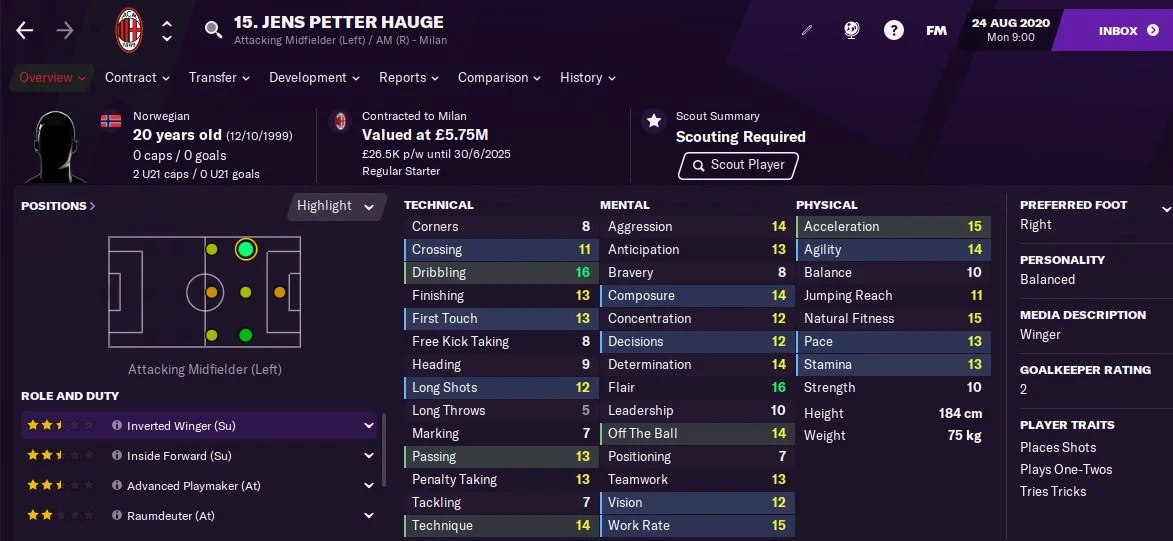 Jens Petter Hauge Football Manager 2021 FM21