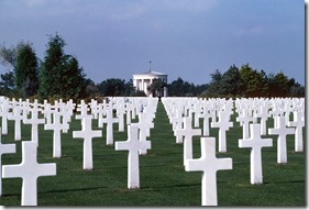 Looking over the grave markers towards the Chapel .