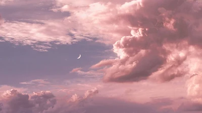 Pink Clouds Moon Sky Wallpaper