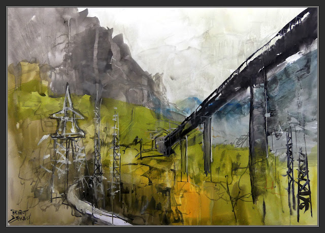 CENTRAL TERMICA-CERCS-FIGOLS-ART-PINTURA-CINTA TRANSPORTADORA-CARBÓ-TORRES-SUBESTACIONS-ELECTRIQUES-NATURA-BERGUEDÀ-ARTISTA-PINTOR-ERNEST DESCALS