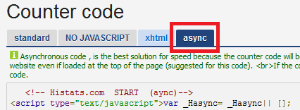 gunakan kode async dari histats agar tidak menghambat loading blog