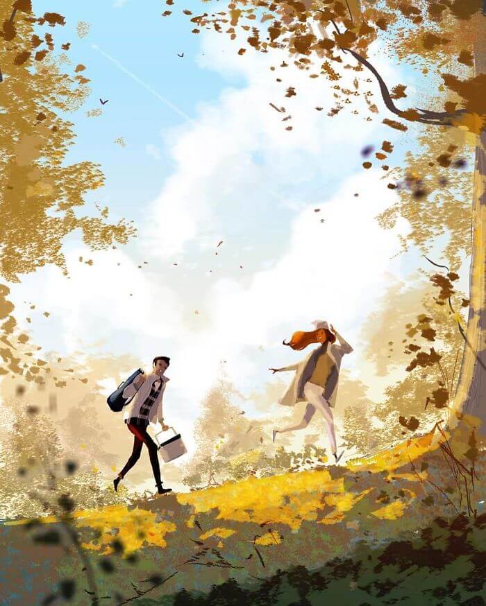 Man Creates Heartwarming Illustrations Of The Everyday Life With His Wife - Going on a hike with a picnic
