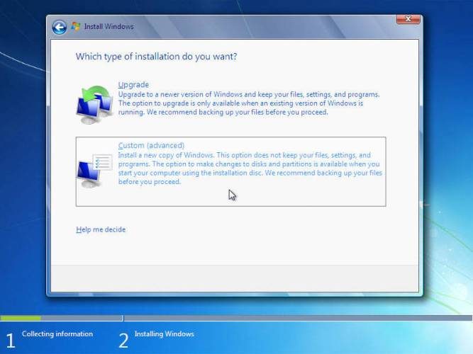 cara instal windows 7 advanced