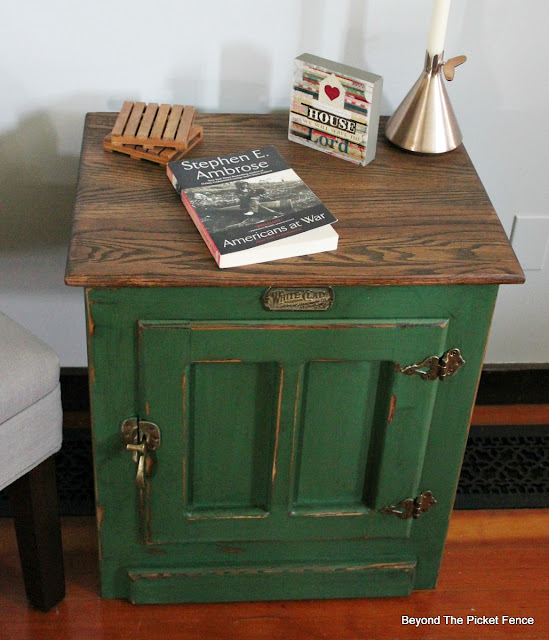 give an end table a rustic cabin look with paint and stain