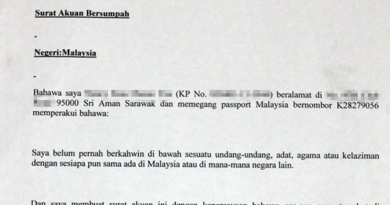 Surat Akuan Sumpah Bujang Bagi Yang Tiada Majikan