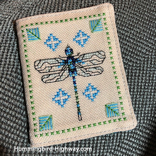 dragonfly needle case, cross stitched