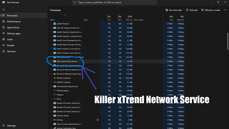 Killer Network Service in task manager 