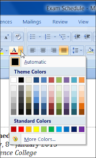 Font Colour Palette of Word 2007