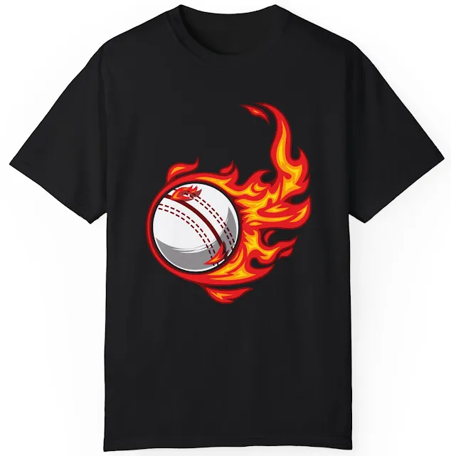 Garment Dyed Personalized Cricket T-Shirt With White Cricket Ball on Aesthetic Fire