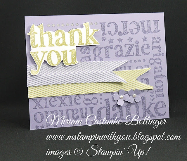 Miriam Castanho-Bollinger, #mstmapinwithyou, stampin up, demonstrator, dsc, thank you, a world of thanks, itty bitty accents punch, chevron ribbon, su