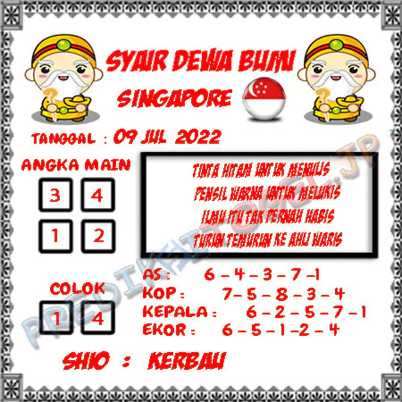 Prediksi Dewa Bumi Togel Singapura Sabtu 09 Juli 2022