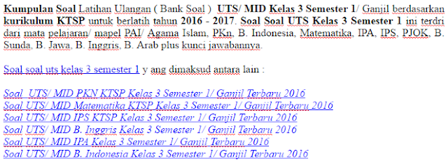 Kumpulan Soal UTS/ MID Kelas 3 Semester 1/ Ganjil Terbaru 2016  Oemar Bakri