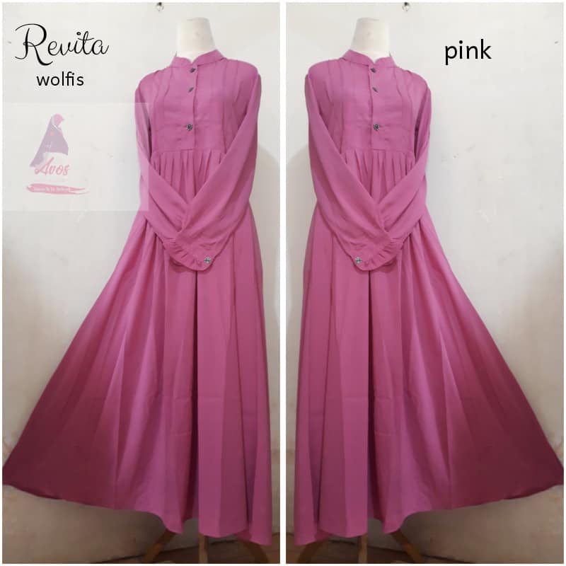 Gamis Revita wolpeach warna mustard kancing depan