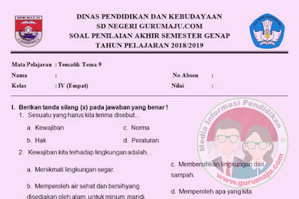 Soal PAT / UKK Kelas 4 Tema 9 Kurikulum 2013 Semester 2