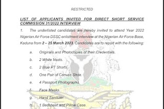 Shortlist For (DSSC) Nigerian Air force 2023-2024 Has Been Released Check Your Name