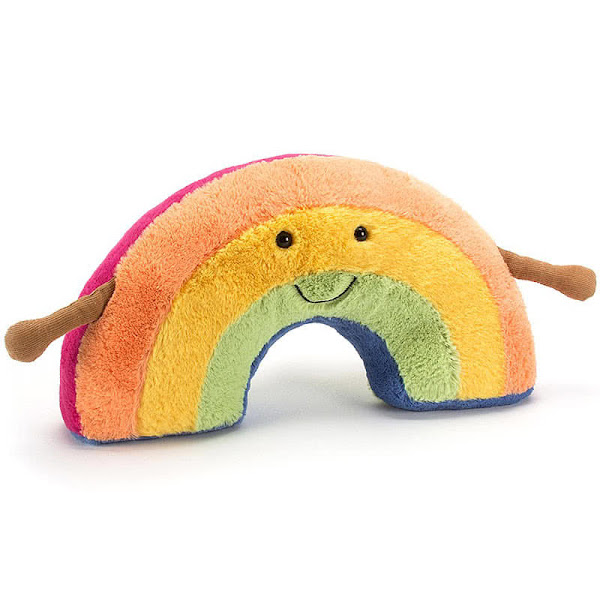 Jellycat Amuseable Rainbow - with pastel stripes in peach, yellow and turquoise, cordy arms and a cute smile, this squidgy rainbow brightens up the day.